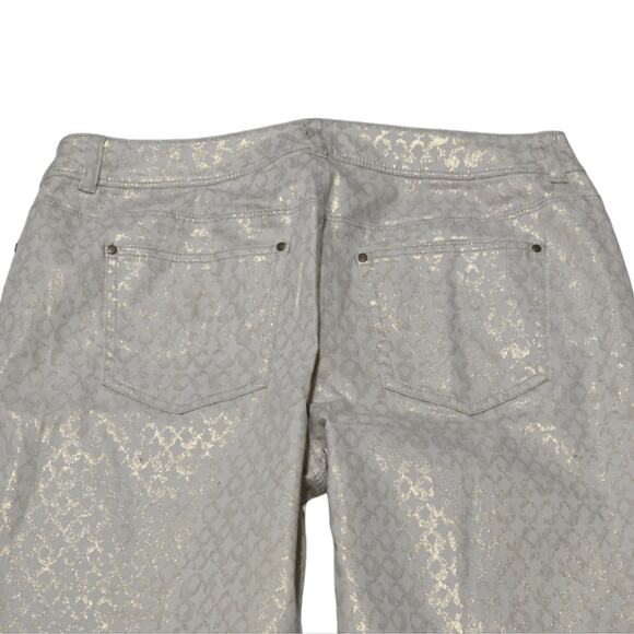Chico's Platinum Gold Geometric Print Stretch Straight High Waist Jeans Size 6 - Picture 4 of 16